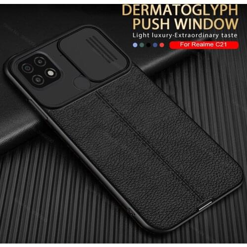 Lychee Pattern Leather Phone Cover For Oppo realme c21 c11 Cases real me c11 c20 c 21 11 realmec21 Push Camera Shockproof Coques