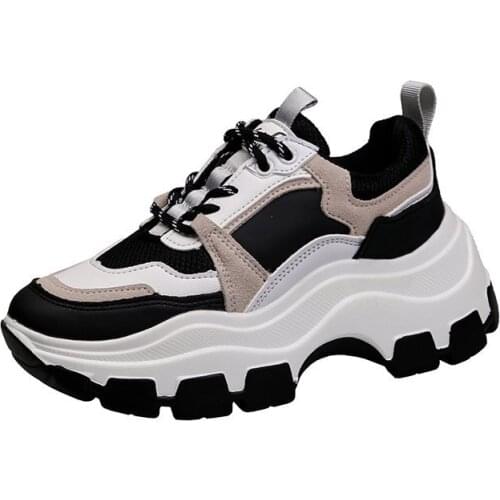 New Autumn Women Platform Sneakers Woman Breathable Vulcanize Shoes Black White Fashion Casual Female Thick Sole Dad Shoes