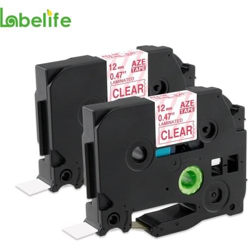 Labelife 2 Pack TZe-132 Red on Clear 12mm Compatible Laminated Tze Label Tape Cartridge Length 8m For Brother P-Touch labellers
