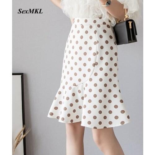 Summer Elegant Polka Dot Skirts Womens 2020 Fashion High Waist Chiffon Skirt Korean Style Clothing Slim Sexy Office Black Skirt