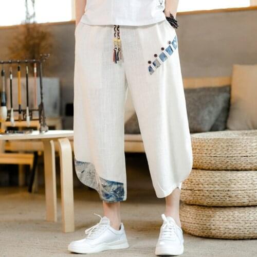 #8036 Summer Thin Cotton Linen Pants Men Thin Loose Vintage Pants Elastic Waist Loose Plus Size 5XL Men Joggers White Black Blue