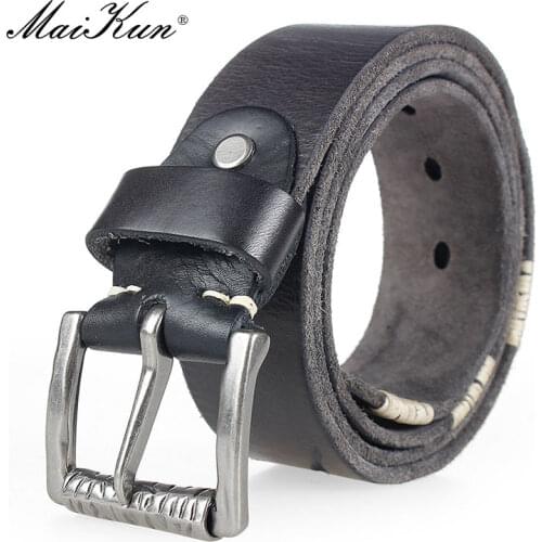 Maikun Genuine Leather Belt For Men Luxury Brand Top Layer Cowskin Belt Washed Vintage Belt For Jeans