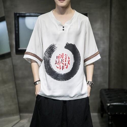 Chinese Blouse 5Xl Plus Size Men Painting Shirt Short Sleeve Summer Chinese Shirt Traditional Chinese Clothing Man 10882