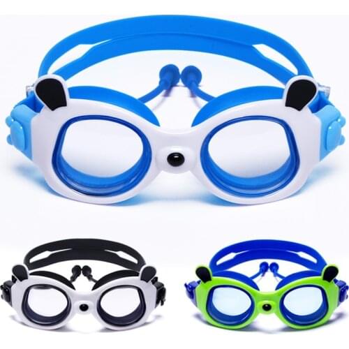 New Hot Baby Kids Adjustable Cartoon Panda Swimming Goggles Waterproof Anti-fog Diving Swimming Glasses With Siamesed Ear Plugs