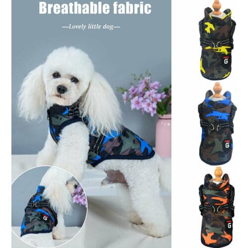 Pet Dog Clothing Dog Cotton Coat Warm Vest Camouflage Dog Jacket with Chest Back Traction