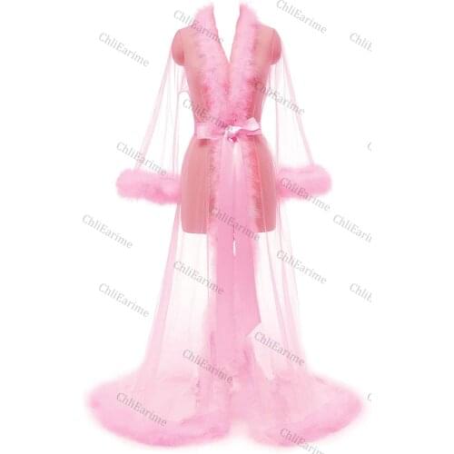 Tulle fur Tie closure Features: This underwear robe is made of luxurious tulle mesh, sexy open front, sleeves, collar and hem ar