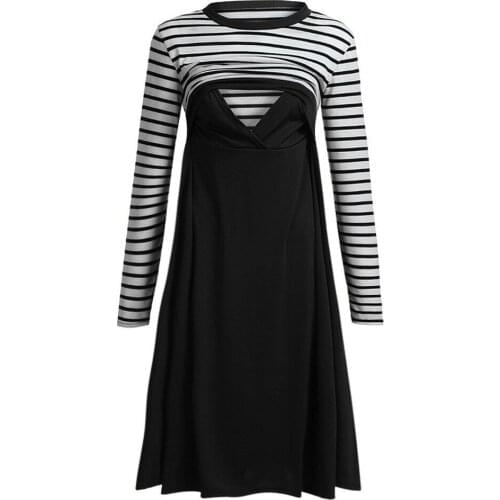 Envsoll Maternity Nursing Dress Breastfeeding Clothes Stripe Long Sleeve Dress for Pregnant Women Maternity Dresses Vestidos