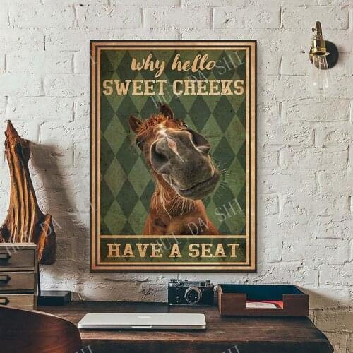 Horse poster, Why Hello Sweet Cheeks Have A Seat Poster. Wall Decor Poster No Frame, Horse Lover Poster, vintage prints