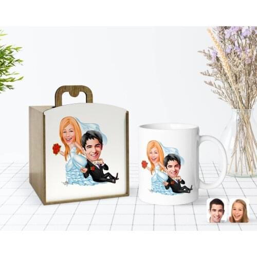Tailor-made In Wooden Box Are Getting Married Caricature Of White Mug Bardak-2