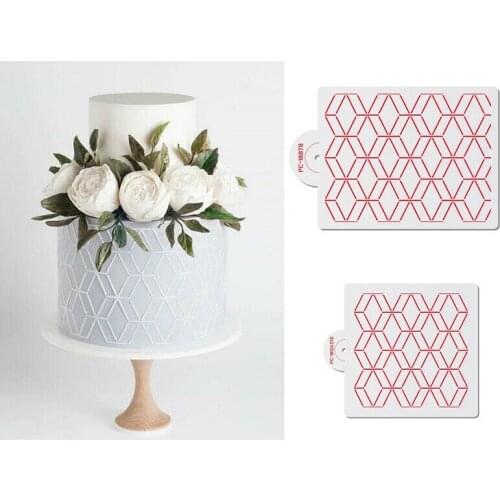 Cake Boder Stencils Template Geometric Rhombus Pattern Cake Stencil Plastic Lace Diy Drawing Mold Cake Decorating Tool Bakeware