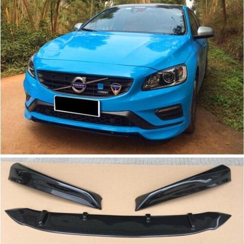 High Quality ABS Black & ABS Carbon Fiber Bumper Front Lip Splitter Diffuser Lip Spoiler For Volvo V60 S60 2014 2015 2016 2017
