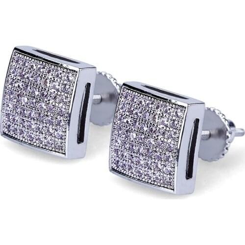 Hip Hop Jewelry Luxury Stud Earrings For Men Women Gifts Fashion Square Micro Paved Zircon Mens Earrings