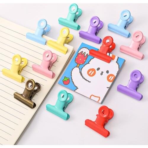 10 Pcs Candy Color Invoice Clip Metal Bulldog Clips Utility Hinge Paper Clip for Tags Bags Shops Office and Home Kitchen