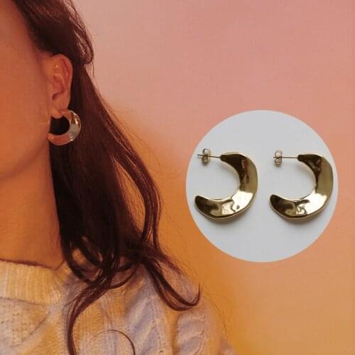 Irregular Surface 18k Gold Plated Stainless Steel Moon Earrings for Women Girls Cute and Romantic Curved Earring Studs