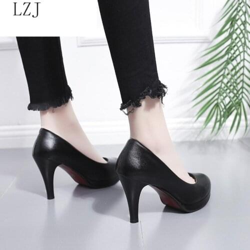 Block Heels Platform Shoes Women Pumps 2021 Medium Heel Spring Wedding Ladies Office Party Dance Shoe Zapatos De Mujer Black