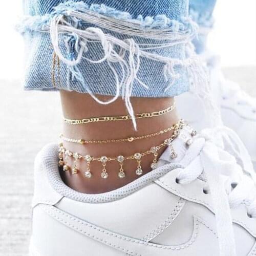 Tobillera Lesville Bohemian Gold Color Anklets for Women Water Drop Crystal Multi Layer Anklets Leg Bracelet Jewelry Tobillera