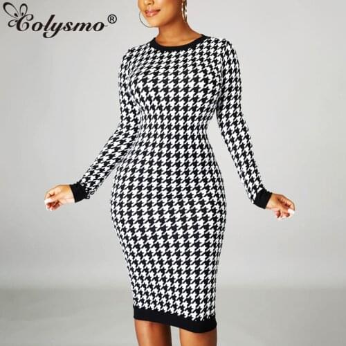 Colysmo Backless Woman Dress Cut out Print Crewneck Bodycon Midi Long Sleeve Dress Sexy Chic Party Robe Spring Causal Vestidos