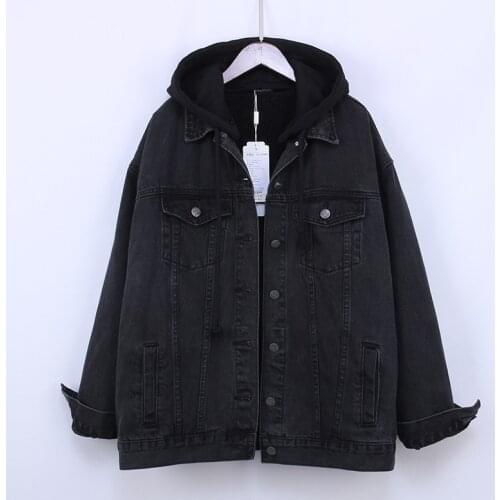 2021 Winter Short Black Hooded Denim Jacket Coat Women Thick Warm Outerwear Female Removable Lambswool Liner Jeans Jacket Female