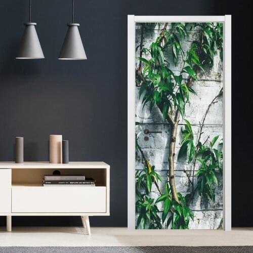 2 Pieces/Set Self-Adhesive Door Sticker 3D Plant Tree Modern Wallpaper Living Room Kitchen Waterproof Door Decals Wall Stickers