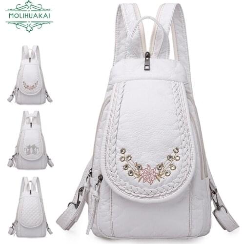 2021 Mini Backpack Female White Washed Soft Leather Backpacks Ladies Sac A Dos School Bags for Girls Travel Back Pack Rucksacks