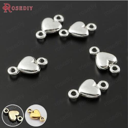 24708)100PCS 10x5.5MM Antique Style Zinc Alloy Small Heart Connect Charms Diy Jewelry Findings Accessories Wholesale