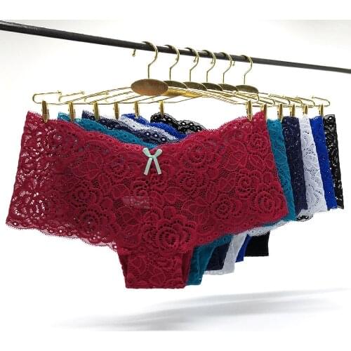 3PCS/Lot Ladies Sexy Boyshort Lace Panties Women Lingerie Transparent Fashion Culotte Femme Underwear Female Low Waist Pantys