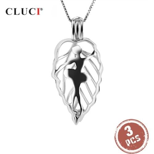CLUCI 3pcs 925 Sterling Silver Ballet Dancer Locket Pendant for Necklace Dancing Girl Shaped Pendant Women Jewelry SC218SB