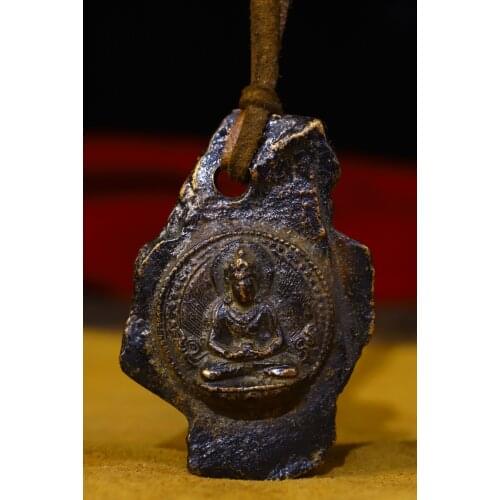3"Tibet temple Old Bronze Hand beat Engraved Amulet Longevity Buddha Statue Pendant Town House Exorcism Ward off evil spirits