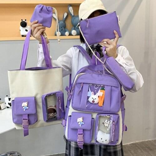 5 piece set fashion women transparent backpack Casual Classical Unisex Large Laptop Cute New Casual Fashion School Bags