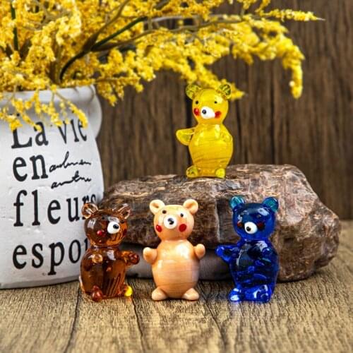 H&D 6pcs Glass Miniature Collectible Bears Sculpture Hand Blown Animal Art Figurines Home Dollhouse Decor Novelty Gift For Kids