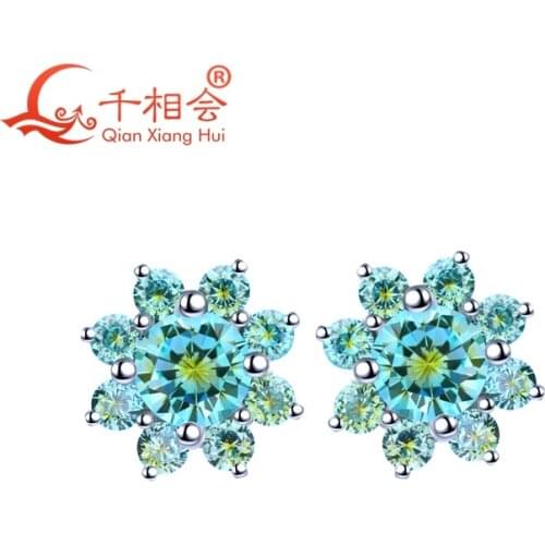 925 silver mutil color flowers 5.75mm with 2.5mm round shape cubic zirocnia stone ear stud Earings