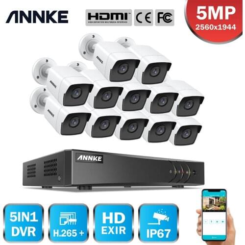 ANNKE 16CH 5MP Lite HD Security System 5IN1 H.265+ DVR With 12PCS 5MP Bullet Outdoor Weatherproof Cameras Surveillance CCTV Kit
