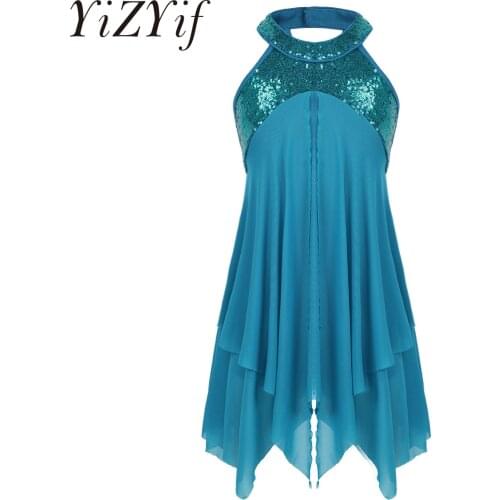 Dance Dress Girls Halter Sequins Dress Criss cross Back Leotard Dress Lyrical Modern Contemporary Ballroom latin Dance Dress