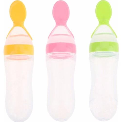 90ml Baby Feeding Bottle With Spoon Silicone Feeding Bottles Food Supplement Rice Cereal Bottle for Baby Kids Care Products