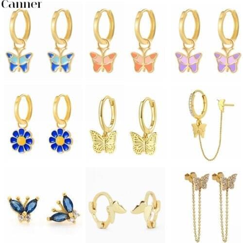 CANNER New Luxury Fashion Round Dangle Stud Earrings For Women Charming Butterfly 925 Sterling Silver Earring 2021 Fine Jewelry