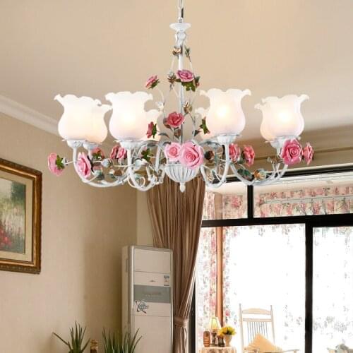 Floral E27 LED Pendant chandelier White Flower Iron Alloy chandeliers dining room living room Rose Lights Lamp Girls bedroom D70