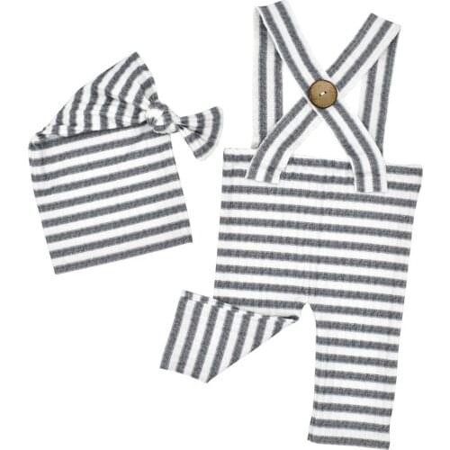 Baby Photography Props Baby Suspender Pants With Suspender Straps Long Tail Knotted Hat For Babies Aged 0-30 Days