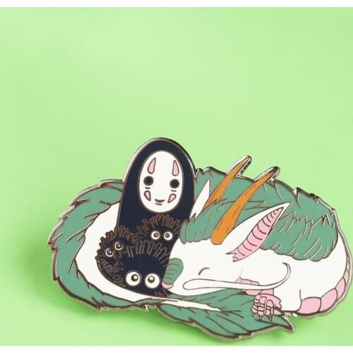 No Face Man White Dragon Hard Enamel Pin Kawaii Cartoon Animals Medal Brooch Spirited Aways Anime Fan Collection Badge Jewelry