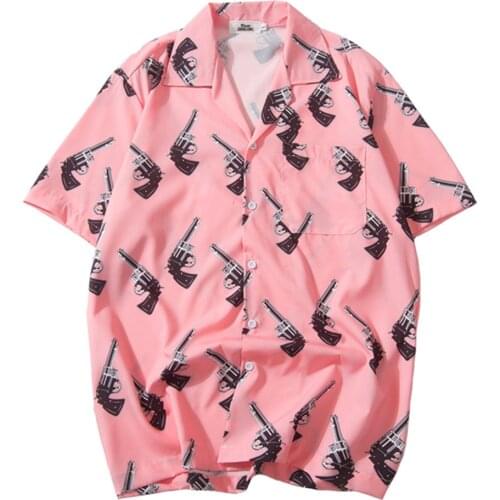 Hip Hop Streetwear Men Hawaiian Shirt Graffiti Print Harajuku Beach Shirt HipHop Summer Thin Tops Short Sleeve