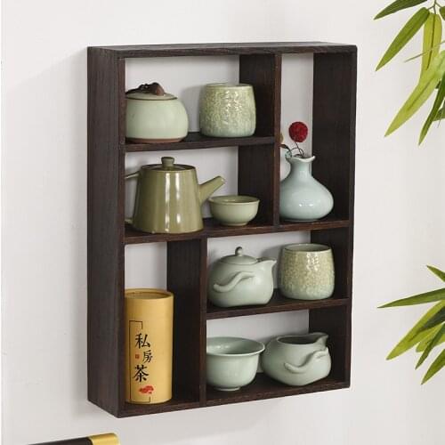 Geometric Rectangular Decorative Floating Wood Shelf with 6 Openings