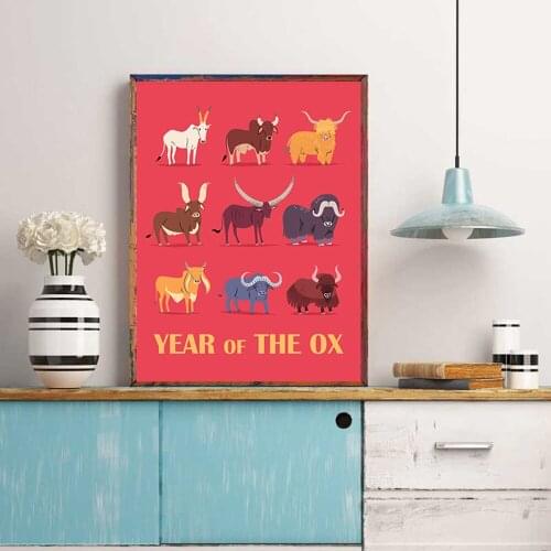 Year of The Ox art print Wall Art Canvas Animals Canvas Paintings Posters Pictures For Living Room Home Decor