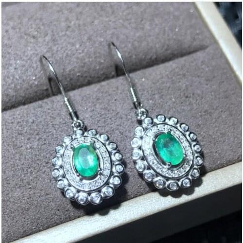 Emerald earring Free shipping Natural real emerald 925 sterling silver
