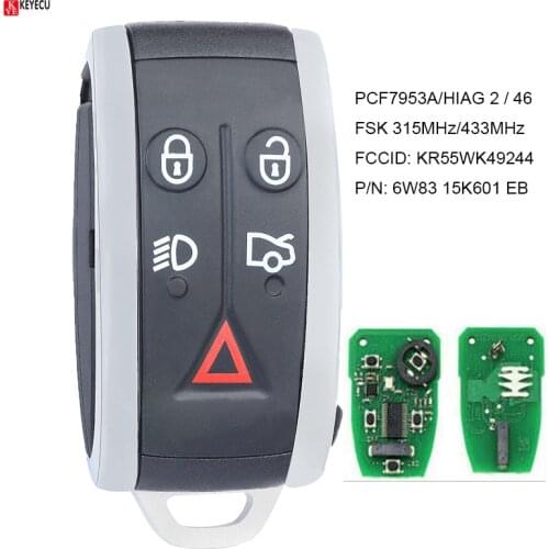 KEYECU Smart Remote Key 315MHz/433MHz PCF7953A 5 Button for Jaguar XF XFR XK XKR 2009 2010 2011 2012 2013 - FCC:KR55WK49244