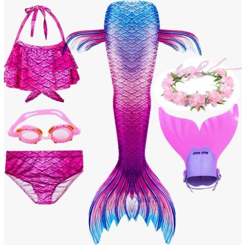 Hot Swimmable Mermaid Tail With Monofin Fin Flipper Kids Swimmable Children Swimwear Set with Garland or Crown