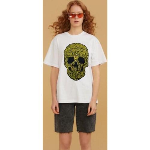 Fashion T Shirt Women Hot drill Short Sleeved O-neck T-shirt Top Tees Female