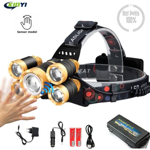Powerful LED Headlamp Fishing Headlight 3/5 LED T6 Head Lamp with Sensor Waterproof Camping Head Torch Powered By 18650 Battery