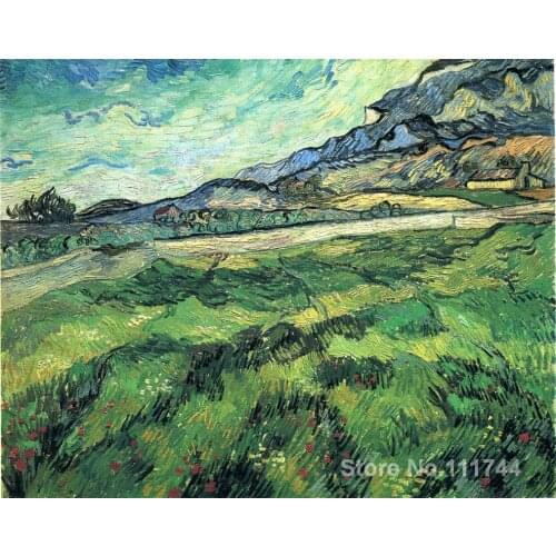 Wall art The Green Wheatfield behind the Asylum by Vincent Van Gogh paintings on canvas Handmade High quality