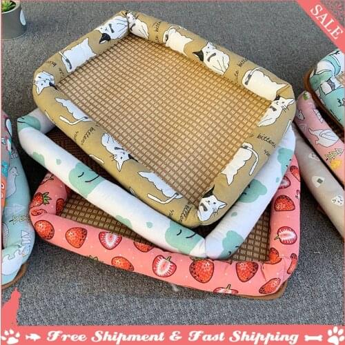 Cooling Summer Pet Beds Dog cat Mat Breathable Washable Rattan Blanket Matress cat Sleeping dog supplies Keeping Cool Ice Silk