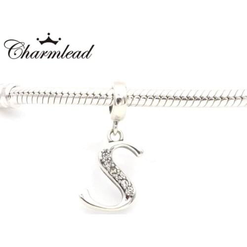 Charmlead Original 925 Sterling Silver Charms Alphabet S Charm Fits Pandora Charms Bracelet Necklace DIY Jewelry Making