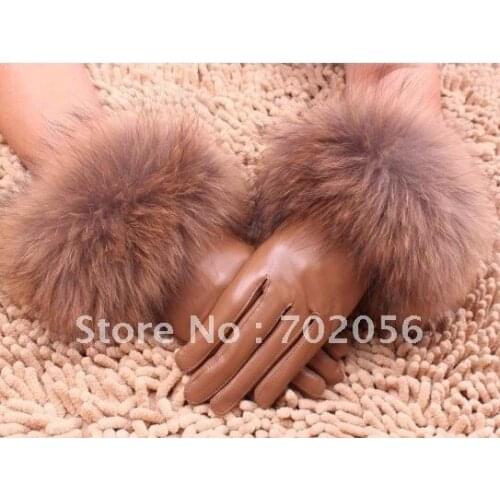 Fox fur lambskin Gloves skin gloves LEATHER GLOVES Warm Fashion #2420